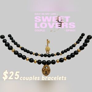 Gold Lock and key bracelet sets